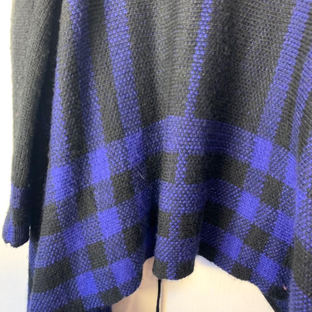Dex Blue & Black Asymmetrical Button Cardigan – Artsy Boho Cozy Winter Knit L - Picture 7 of 13